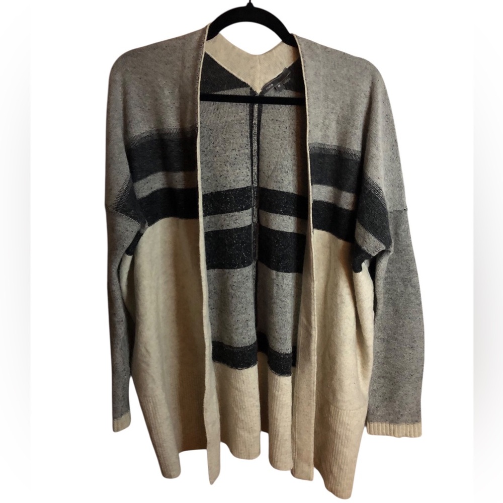 Vince Wool Cashmere Black and Cream Cottagecore Coastal Grandma Open Cardigan
